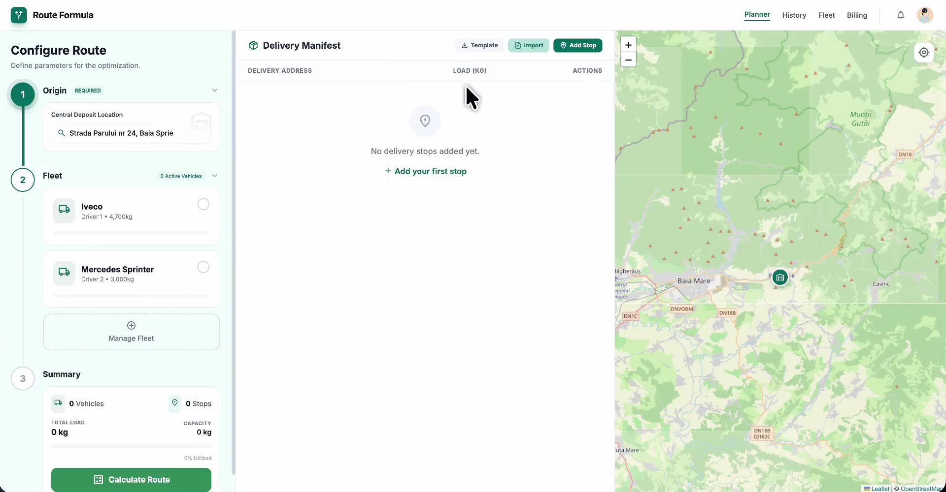 Route Formula optimizing a multi-stop delivery route